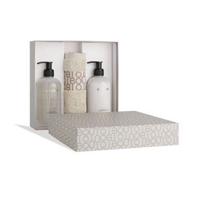 Confezione regalo Indulge - Neroli Rinfrescante - Sapone per le mani 300ml + Lozione per le mani 300ml + asciugamano ospite