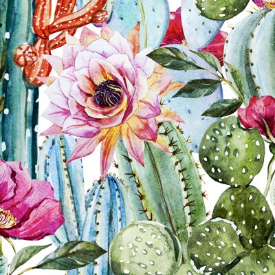 Manteles individuales | Manteles individuales lavables - flores tropicales con cactus