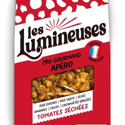Mix Gourmands Apéro-BIO-Pois chiche, pois verts, fèves, noix de cajou, amandes et cacahuètes Tomates Séchées -90g-SANS GLUTEN