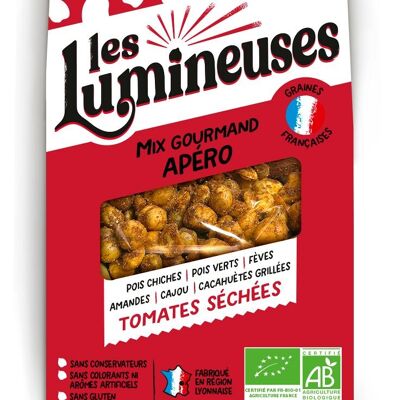 Mix Gourmands Apéro-ORGANIC-Chickpeas, green peas, beans, cashews, almonds and peanuts Dried Tomatoes -90g-GLUTEN FREE