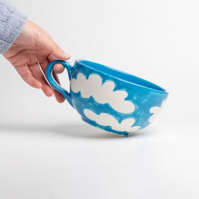Large ceramic breakfast bowl 13cm / White and blue - CLOUDS