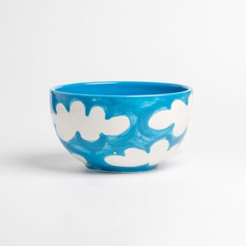 Grand bol petit-déjeuner en céramique 13cm / Blanc et bleu - NUAGES 2