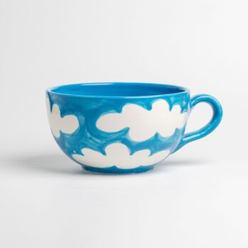 Grand bol petit-déjeuner en céramique 13cm / Blanc et bleu - NUAGES 4