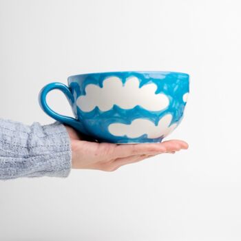 Grand bol petit-déjeuner en céramique 13cm / Blanc et bleu - NUAGES 5