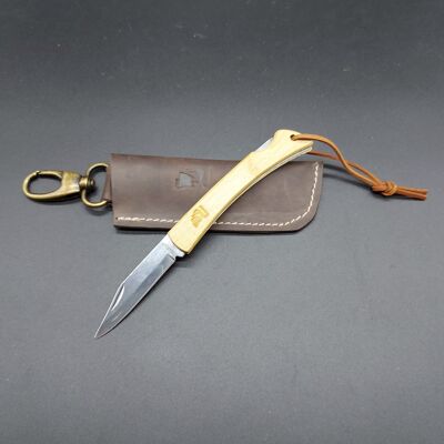 Rasoio in acciaio inossidabile. Coltello Opplav III. Rasoio realizzato con guaina in pelle fatta a mano in acciaio inossidabile 2J / 1,6 mm (marrone scuro)