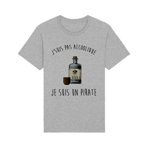 TSHIRT GRIS CHINÉ HOMME J'SUIS PAS ALCOOLIQUE JE SUIS UN PIRATE