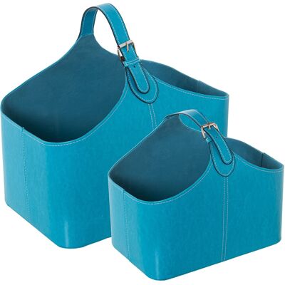 JEU 2 PORTE-REVUES CUIR TURQUOISE 35X34X40CM+25X18X30CM ST48900