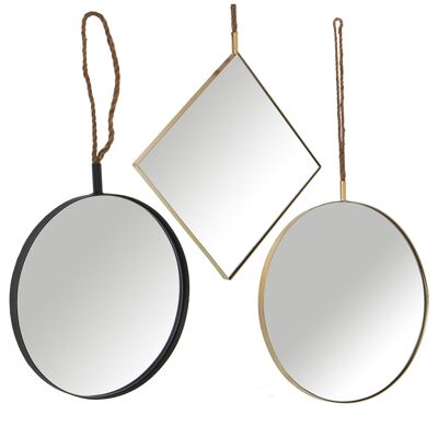 SET 3 MIROIRS MÉTAL DORÉ AVEC CORDE 35X35+40X40+50X50CM ST49718