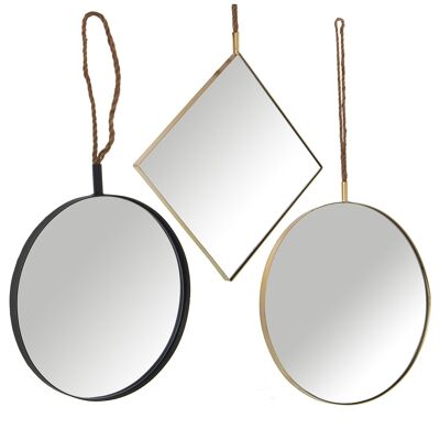 SET 3 GOLD METAL MIRRORS WITH ROPE 35X35+40X40+50X50CM ST49718