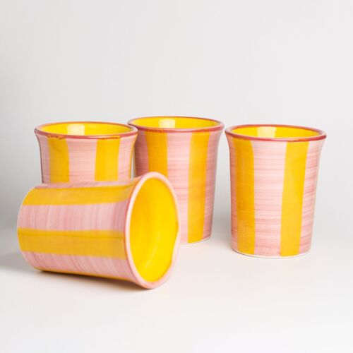 Vaso cerámica desayuno 250 ml / Rayas rosa y amarillo PEPA