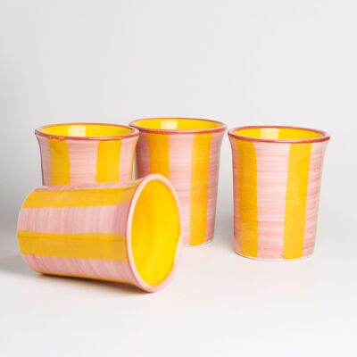 Keramik-Frühstücksglas 250 ml / Rosa und gelbe Streifen PEPA
