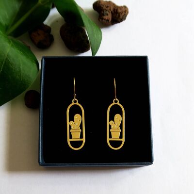 Cactus, botanical gold or silver earrings