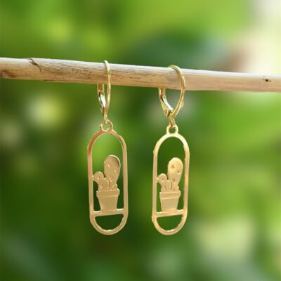 Pendientes de cactus, botánicos de oro o plata