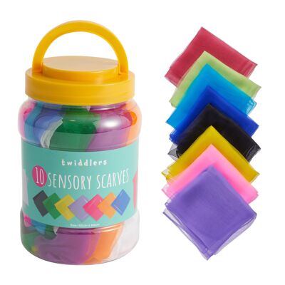 Tub of 10 Multi-colour Dance Scarves Baby Sensory Silk Fabric Scarf for Kids Juggling Gym Dance Rhythm Magic Props Accessories - 60x60cm