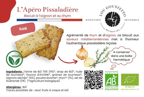Fiche produit plastifiée - Biscuit Apéro Pissaladière - Oignon, Thym & Sel de Guérande
