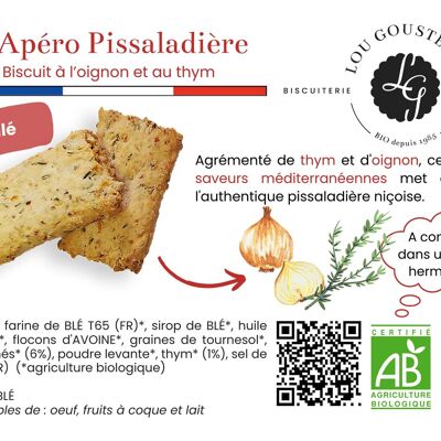 Laminiertes Produktblatt – Pissaladière Apéro Biscuit – Zwiebel, Thymian und Guérande-Salz