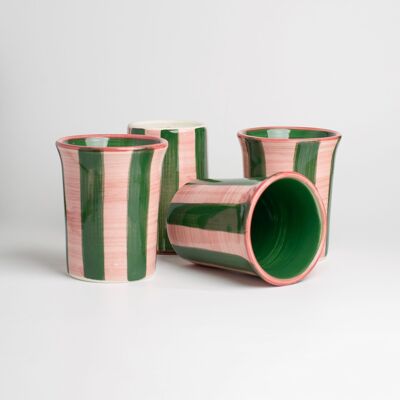 Keramik-Frühstücksglas 250 ml / Rosa und grüne Streifen PEPE