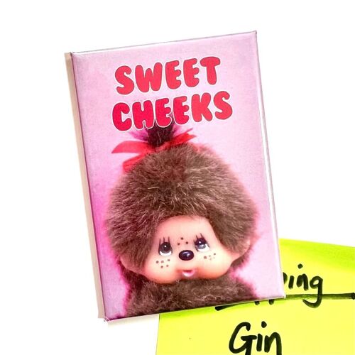 Sweet Cheeks Kitsch Monkey Toy Inspired Fridge Magnet