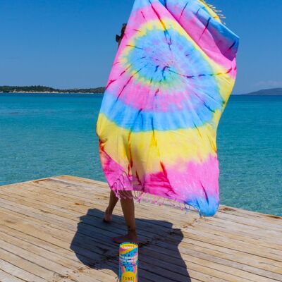 TIE DYE Strandtuch Solar mit recycelter Geschenkbox – Blau / Gelb