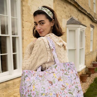 Meadow Creatures Quilted Tote - Lilac
