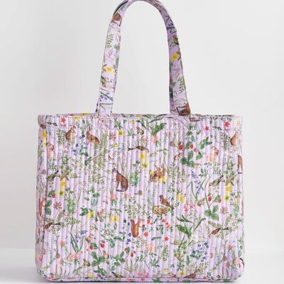 Meadow Creatures Quilted Tote - Lilac