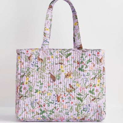 Meadow Creatures Quilted Tote - Lilac
