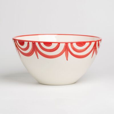 Ceramic salad bowl Ø21cm 1.5L / Red and white vintage Andalusian style SEVILLE