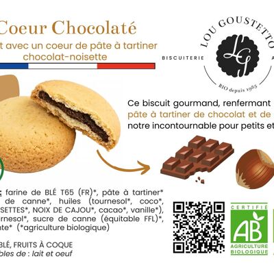 Laminiertes Produktblatt – süßer Keks mit Schokoladen- und Haselnussherzen
