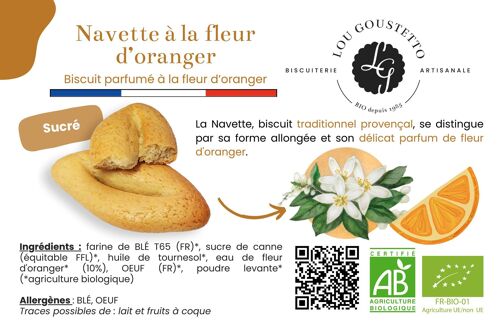 Fiche produit plastifiée - Biscuit sucré Navette à la fleur d'oranger