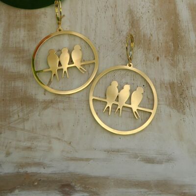 Fine and light gold or silver swallow trio earrings