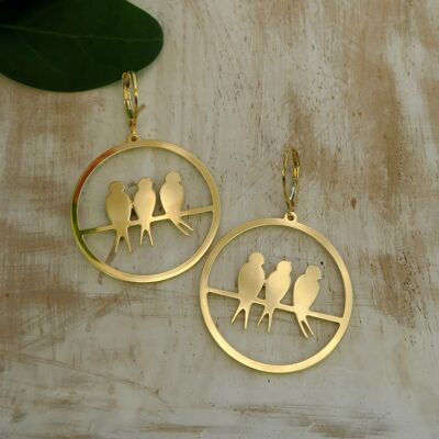 Pendientes de trío de golondrinas en oro fino o plata ligera