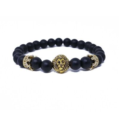 KING BRACELET: Men's Bracelet with Onyx Beads and Lion Head