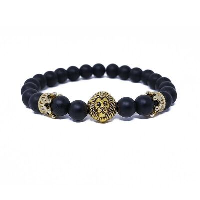KING BRACELET: Pulsera para Hombre con Cuentas de Ónix y Cabeza de León