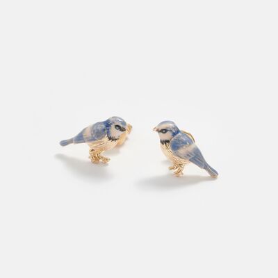Boucles d'oreilles à tige en émail mésange bleue