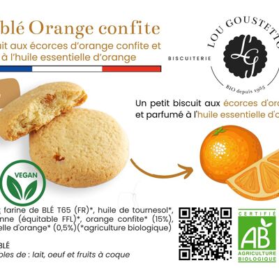 Laminiertes Produktblatt – kandiertes Orangen-Shortbread-Süßgebäck