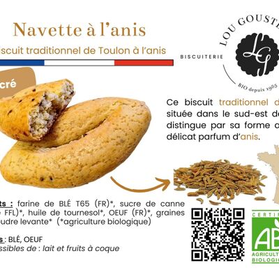 Ficha de producto plastificada - Galleta dulce Navette con anís