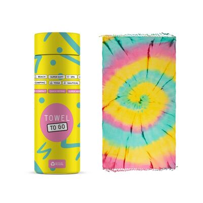 Telo mare solare TIE DYE con confezione regalo riciclata – Rosa / Verde