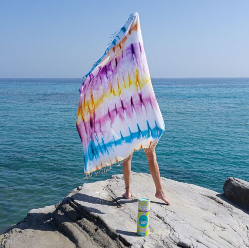 TIE DYE Beach Towel Stripe with Recycled Gift Box – Purple / Blue