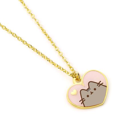 Collar Pusheen el Gato Corazón Rosa y Dorado