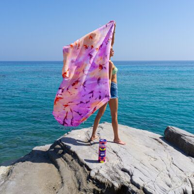 TIE DYE Beach Towel Splash with Recycled Gift Box – Purple / Orange