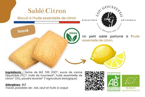 Fiche produit plastifiée - Biscuit sucré Sablé à l'huile essentielle de citron