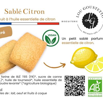 Fiche produit plastifiée - Biscuit sucré Sablé à l'huile essentielle de citron