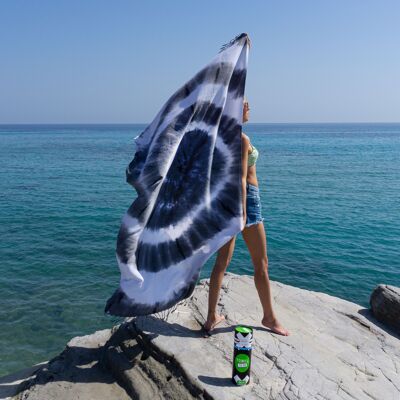 Serviette de plage TIE DYE Solaire avec coffret cadeau recyclé – Noir / Blanc
