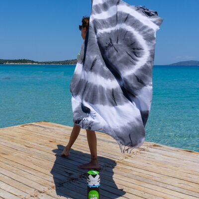 Toalla de playa TIE DYE Solar con caja de regalo reciclada – Negro / Blanco