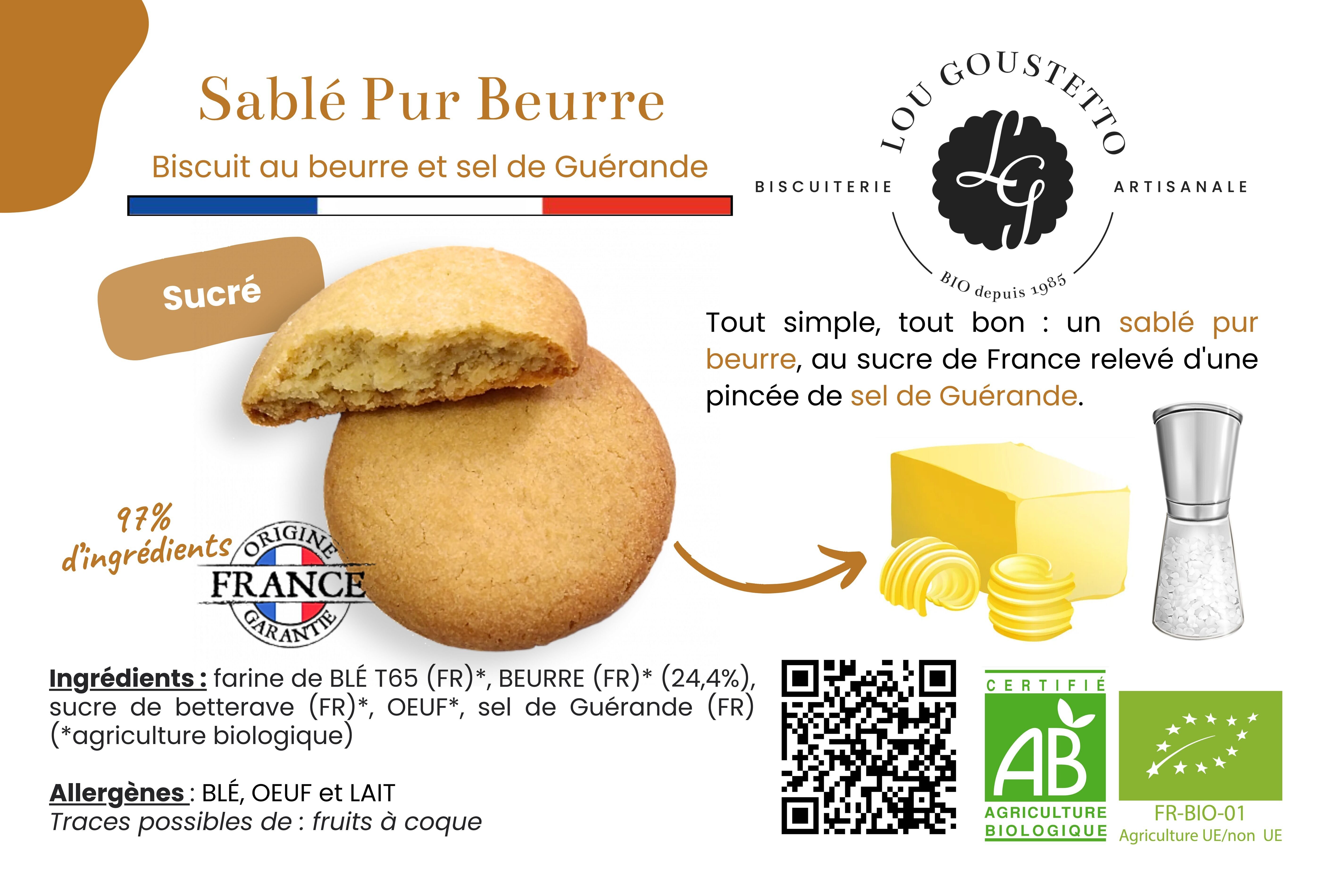 Fiche produit plastifiée - Sablé Pur Beurre - 100% ingrédients origine France