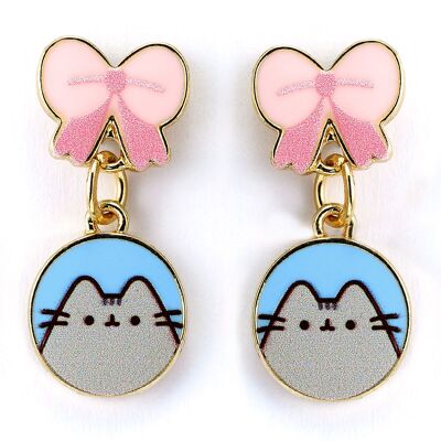 Pendientes colgantes con lazos rosas de Pusheen el gato