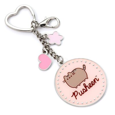 Portachiavi con nome Pusheen il gatto rosa e mini ciondoli