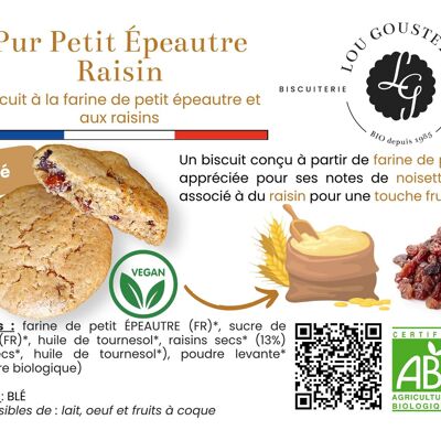 Fiche produit plastifiée - Biscuit sucré Pur Petit Épeautre & Raisins secs