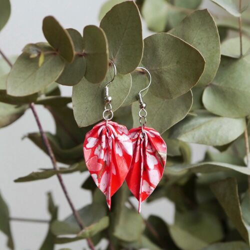 Boucles d'oreilles origami - Petites feuilles rouges