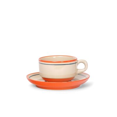 Tasse et soucoupe en grès peintes à la main à rayures bleues et orange CATLATZAZNR